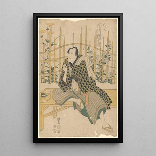 Toyokuni Utagawa - Actor on Bench flowers and bamboo in background.webp