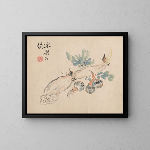 Racine de lotus et langue de serpent - Tsubaki Chinzan — framed artwork on a wall