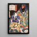 Ake Tamanosuke zittend naast het standbeeld van een Chinese generaal - Tsukioka Yoshitoshi — ingelijst kunstwerk aan de muur