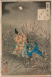 Fujiwara no Yasumasa die op een heide bij maanlicht fluit speelt - Tsukioka Yoshitoshi — weergave van het kunstwerk
