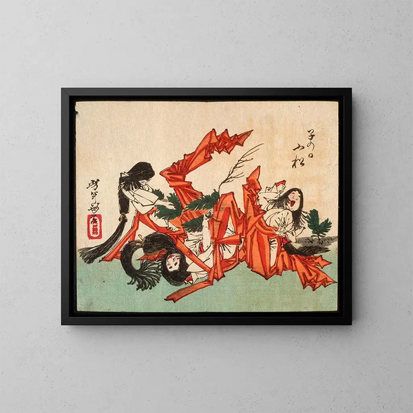 Tirer des pousses de pin le jour du Rat - Tsukioka Yoshitoshi — ingelijst kunstwerk aan de muur