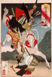 Sagami Jir en Taira no Masakado die een tegenstander te paard aanvallen - Tsukioka Yoshitoshi — weergave van het kunstwerk