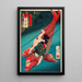 Sait Oniwakamaru sur une carpe - Tsukioka Yoshitoshi — framed artwork on a wall