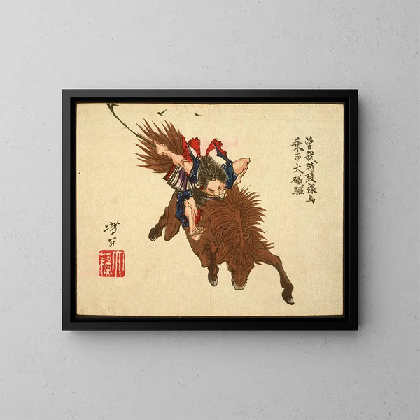 Soga no Gor te paard richting Iso - Tsukioka Yoshitoshi — ingelijst kunstwerk aan de muur