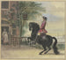 a painting of a cavalier with a tricorne and braid in the background, a canal landscape - Cornelis Troost — artwork view