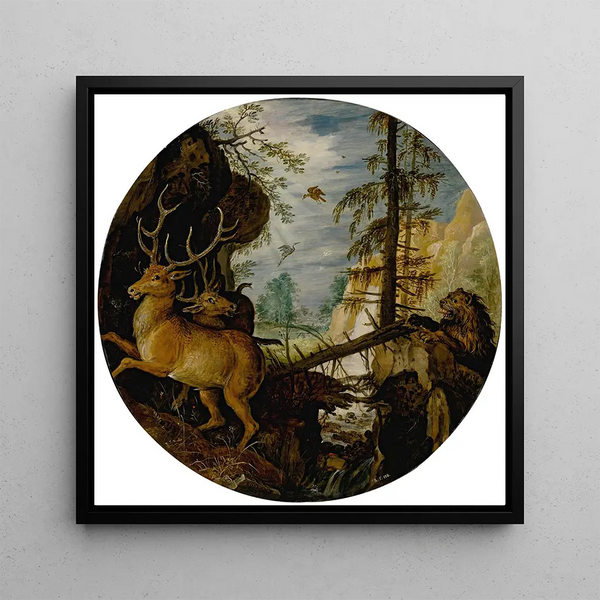 Un lion chassant deux cerfs - Roelant Savery