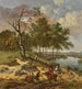 Een rivierlandschap met elegante reizigers en een bedelaar in een duinenlandschap - Jan Wijnants — weergave van het kunstwerk