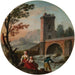 van een visser en zijn familie onder een brug - Charles-François Grenier De Lacroix — gepresenteerd in een interieur