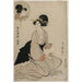 Reproductie van het schilderij Een aantrekkelijke vrouw die lijkt op acteur Iwai Hanshiro - Kitagawa Utamaro