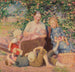 van een vrouw met kinderen onder een appelboom - Hans Olde — weergave van het kunstwerk