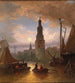 Een uitzicht op Amsterdam bij maanlicht - Elias Pieter van Bommel — weergave van het kunstwerk
