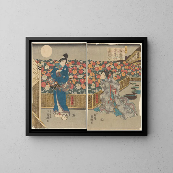 Nachtscène in het groene huis of Yoshiwara - Utagawa Kunisada Toyokuni III — ingelijst kunstwerk aan de muur