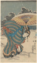 Snow scene, woman bending to adjust her shoe - Utagawa Kunisada Toyokuni III — artwork view