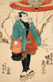 van acteur Bandō Hikosaburō en Ukiyo Inosuke in Sekai ha Taira ume no kaomise - Utagawa Kunisada Toyokuni III — weergave van het kunstwerk