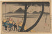 Procession nocturne près de la rivière, tronc d'arbre fourchu au premier plan - Utagawa Kuniyoshi — weergave van het kunstwerk
