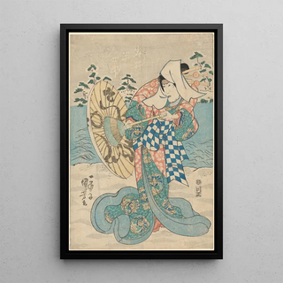 Utagawa Kuniyoshi - Snow Scene Female Figure in flowing blue green and pink robe.webp