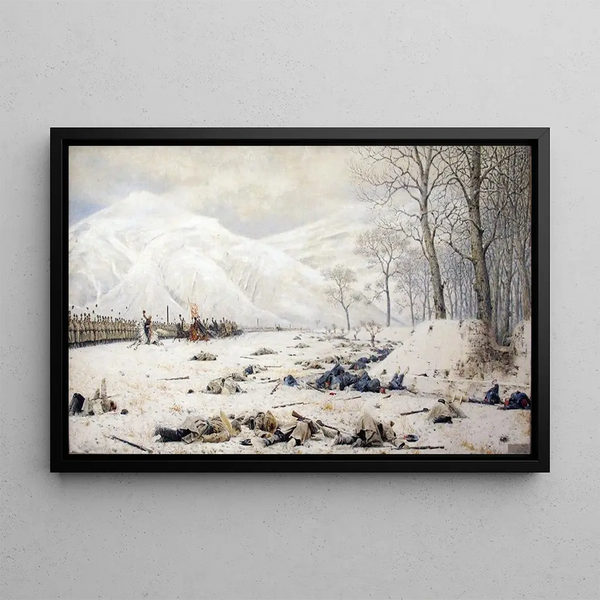 Slagveld bij Shipka - Vasily Vereshchagin — ingelijst kunstwerk aan de muur