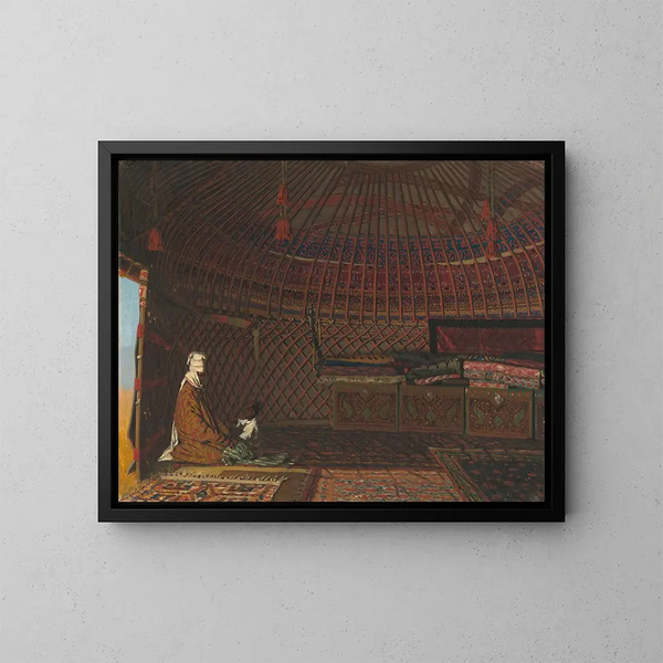 Binnen in de tent van een rijke Kirgiz - Vasily Vereshchagin — ingelijst kunstwerk aan de muur