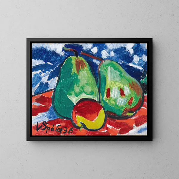 Two apples and a pear - Václav Špála — framed artwork on a wall