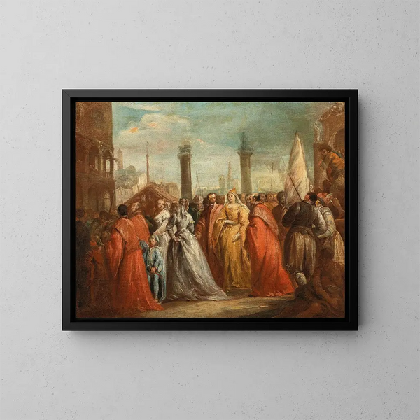 L'Arrivée de la Dogaressa dans la Piazzetta à Venise - Ecole vénitienne — framed artwork on a wall