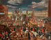 van het festival van de Donderdagavond met de Forze d'Hercule op de Piazetta van Venetië - Venetiaanse school — weergave van het kunstwerk