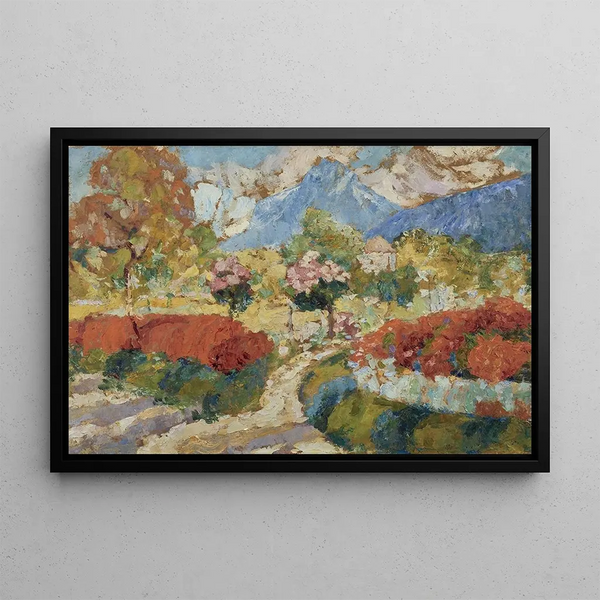 Victor Charreton - Pigeonnier dans un massif de fleurs.webp