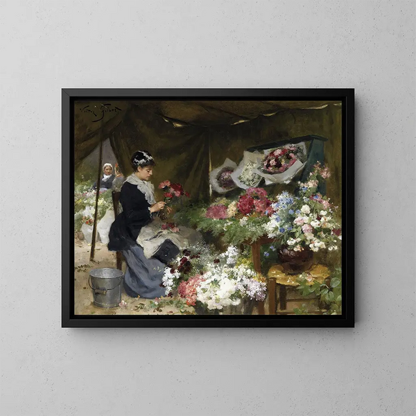 A florist preparing her bouquets - Victor Gabriel Gilbert — framed artwork on a wall