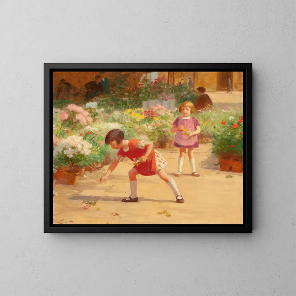 Flower Gathering - Victor Gabriel Gilbert — framed artwork on a wall