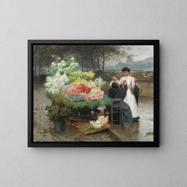 La marchande de fleurs sur les quais de Paris vers 1890 - Victor Gabriel Gilbert — framed artwork on a wall