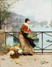 De bloemenverkoper op de Pont des Arts in Parijs - Victor Gabriel Gilbert — weergave van het kunstwerk