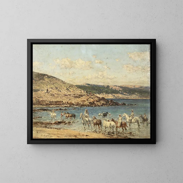 drinking horses - Victor Huguet — framed artwork on a wall