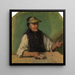 Old Black Forest Woman with an eye shadow and playing cards in her right hand sitting behind a table - Johann Baptist Kirner — framed artwork on a wall