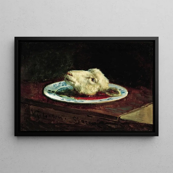 Head of Lamb on a Plate - Viggo Johansen — framed artwork on a wall