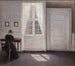 Een kamer in het huis van de kunstenaar aan Strandgade, Kopenhagen, met de vrouw van de kunstenaar - Vilhelm Hammershøi — weergave van het kunstwerk
