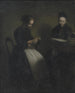 Avond in de woonkamer: De moeder en de echtgenote van de kunstenaar - Vilhelm Hammershøi — weergave van het kunstwerk
