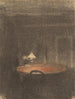 van een schilderij van een leesmoment aan een tafel in een interieur 's nachts - Vilhelm Hammershøi — weergave van het kunstwerk