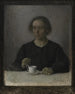 Ida Hammershøi, de vrouw van de kunstenaar met een kopje thee - Vilhelm Hammershøi — weergave van het kunstwerk