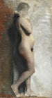 van een jonge vrouwelijke figuur staand, zijaanzicht rechts - Vilhelm Hammershøi — weergave van het kunstwerk