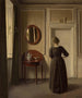 Binnenhuis schilderij met een ovale spiegel - Vilhelm Hammershøi — weergave van het kunstwerk