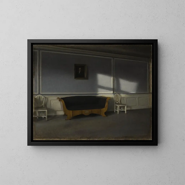 Licht van de zon in de woonkamer III - Vilhelm Hammershøi — ingelijst kunstwerk aan de muur