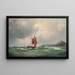 Boten van de visserij voor een rotsachtige kust, een stoomboot op de achtergrond - Vilhelm Melbye — ingelijst kunstwerk aan de muur