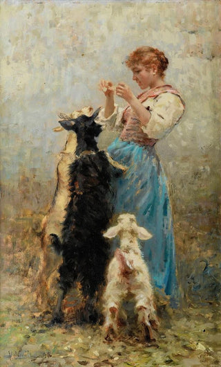 Vincenzo Caprile - Young woman feeding goats.webp