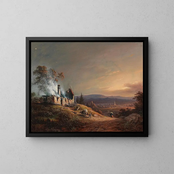 A house on fire - Vinzenz Kreuzer — framed artwork on a wall