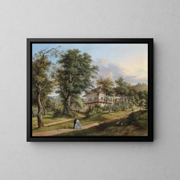Landscape of park with walkers - Vinzenz Kreuzer — framed artwork on a wall