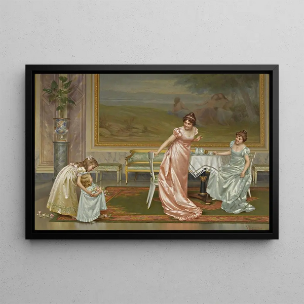 La Partie de thé - Vittorio Reggianini — ingelijst kunstwerk aan de muur