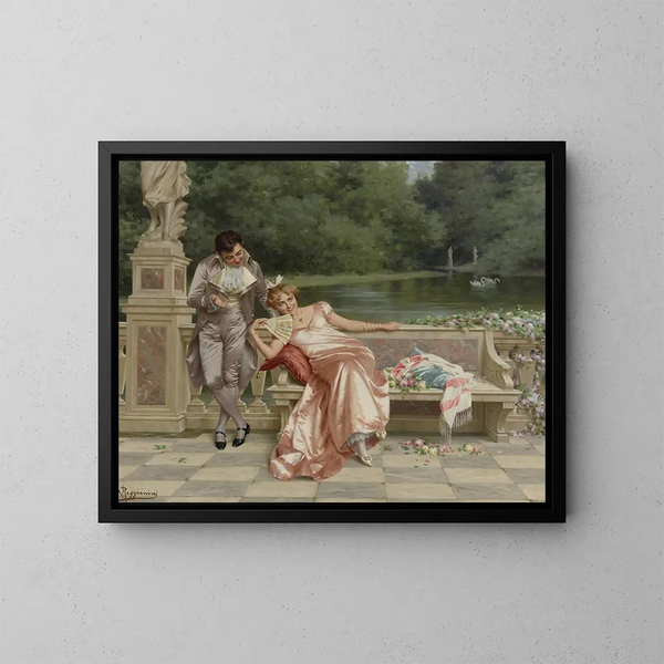 La flirtation - Vittorio Reggianini — ingelijst kunstwerk aan de muur