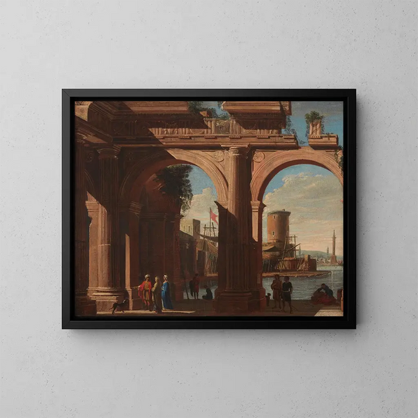 Arcade dorique painting with the Torre di S Vincenzo - Viviano Codazzi — framed artwork on a wall