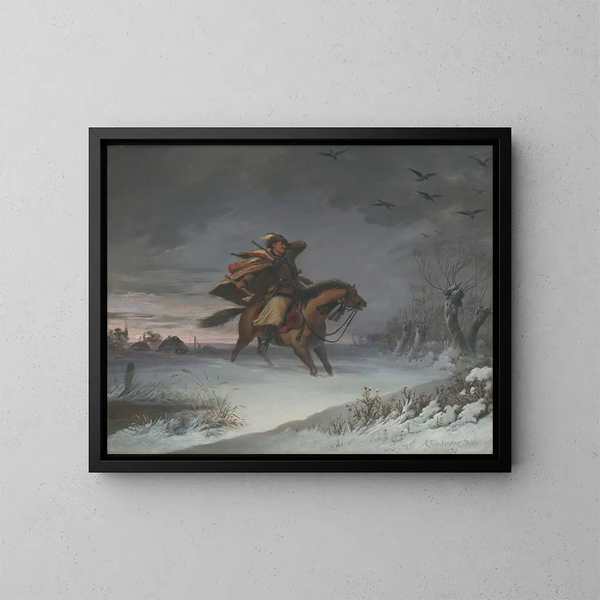 Cavalier à cheval - Vojtech Klimkovič — framed artwork on a wall