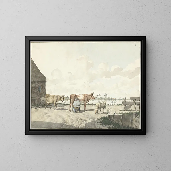 a Peasant Milking - W. Barthautz — framed artwork on a wall