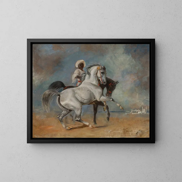 a Black Man with Horses - Wacław Pawliszak — framed artwork on a wall